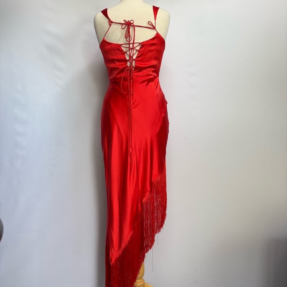 NWT For Love & Lemons Anisa Asymmetrical Silk Fringe Midi Dress - Picture 14 of 17